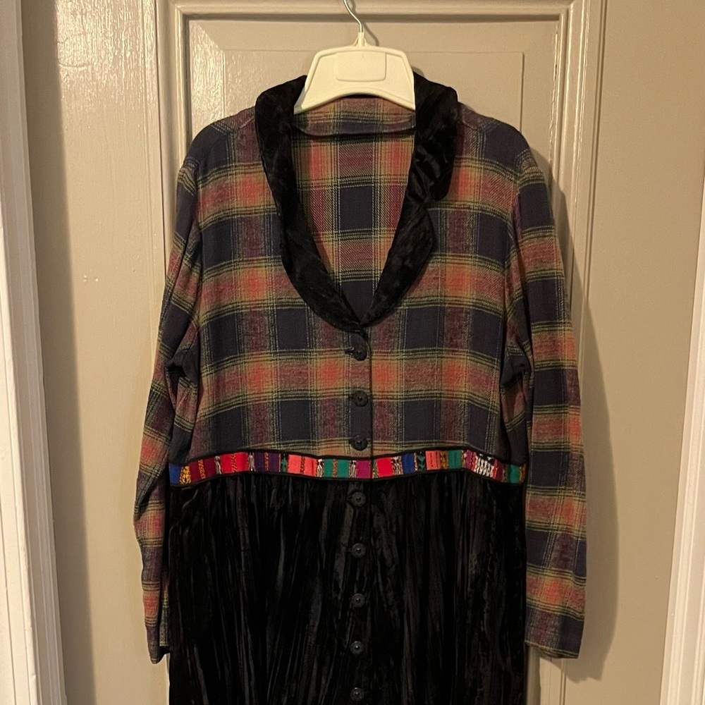 Vintage flannel and velvet dress-handmade